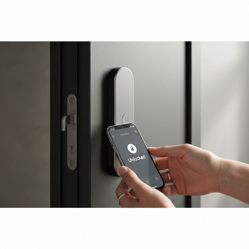 Cerradura inteligente siendo abierta desde un móvil